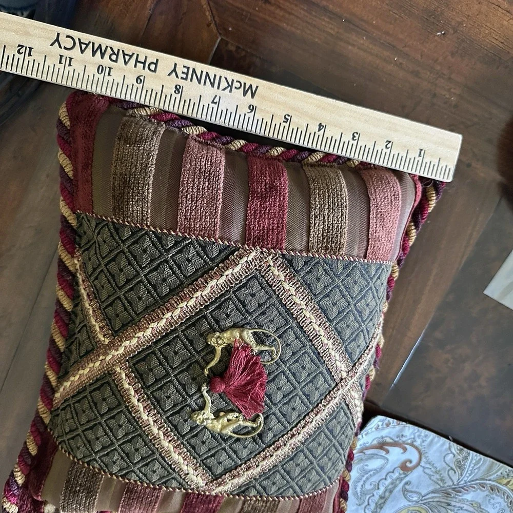 Vintage Sweet Dreams Throw Pillow 13x11 Inch Monkey Embellishment Red Tassel